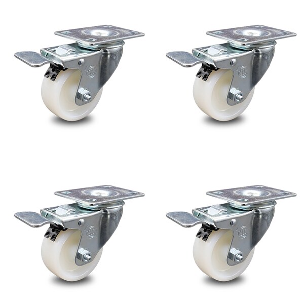 3 Inch Nylon Wheel Swivel Top Plate Caster Set with Total Lock Brake SCC